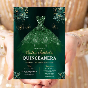 Invitation Robe verte émeraude florale pour anniversaire Quin