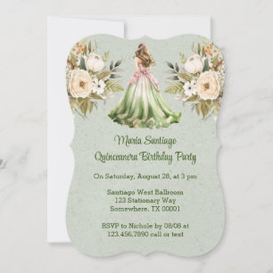 Invitation Robe verte et rose Quinceanera fête d'anniversaire