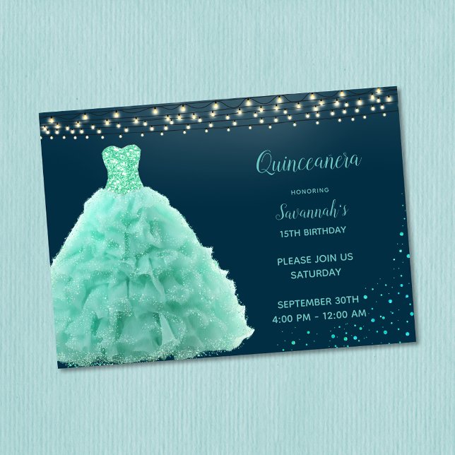 Invitation Robe verte mousse de mer Pretty sous les lumières  (Créateur téléchargé)