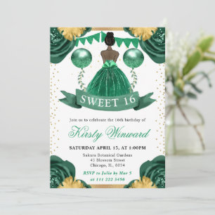 Invitation Robe Verte Peau Noire Princesse Douce 16