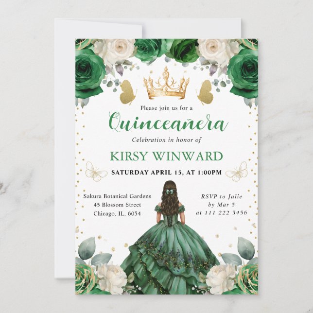 Invitation Robe verte princesse occidentale Quinceanera (Devant)