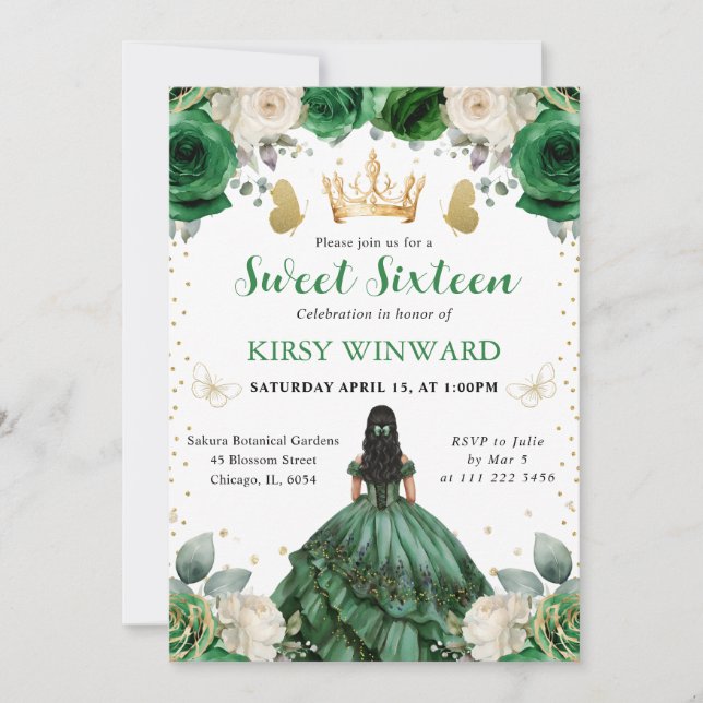 Invitation Robe verte princesse western Sweet 16 (Devant)