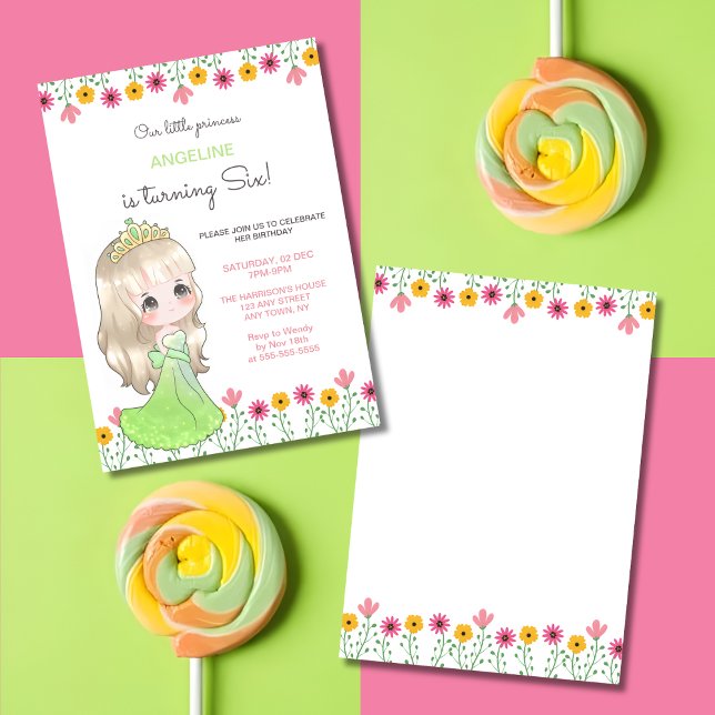 Invitation Robe verte Whimsical Princesse Floral Anniversaire (Créateur téléchargé)