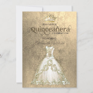 Invitation Robe vintage de luxe or tiara Quinceañera