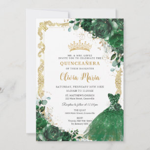 Invitation Robe vintage Emerald Green Floral Quinceañera