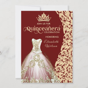 Invitation Robe vintage en or damask tiara Quinceañera
