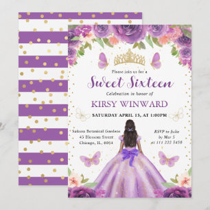 Invitation Robe Violet Clair Princesse Peau Noire Douce 16 An