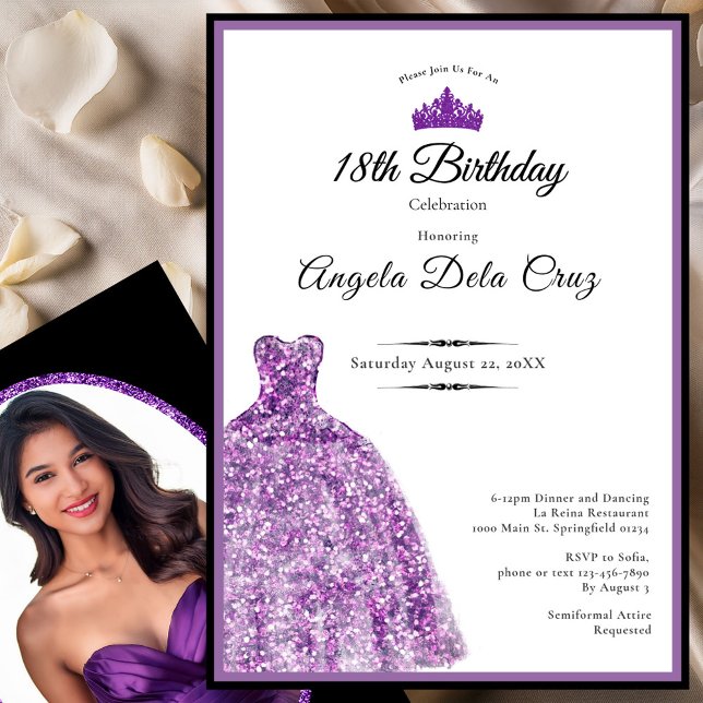 Invitation Robe violette élégante pour les 18 ans (Créateur téléchargé)