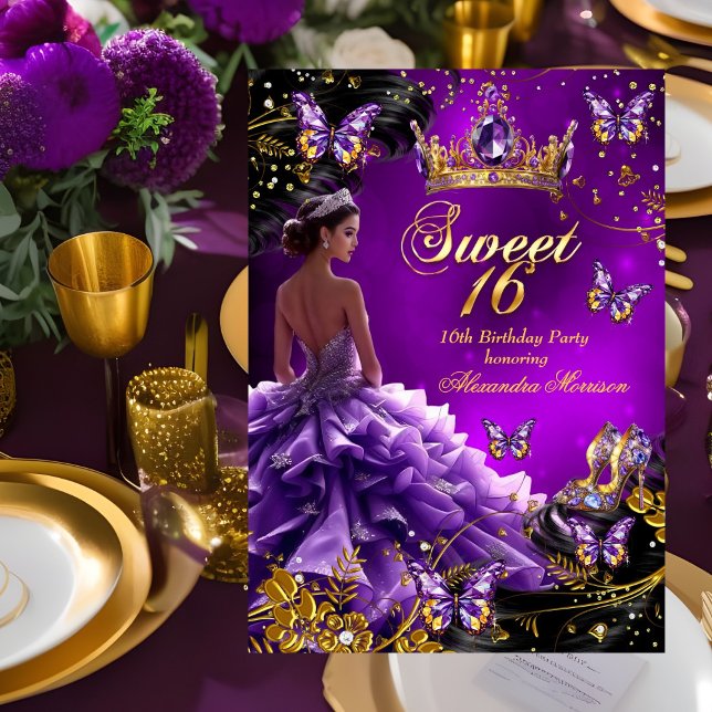 Invitation Robe violette et or pour 16ème anniversaire Papill (Créateur téléchargé)