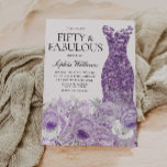 Invitation Robe violette Floral Cinquante et fabuleux 50e ann<br><div class="desc">Robe à étincelles pourpre & Belle Florale pourpre Cinquante et Fabuleuse Femme 50e Anniversaire Invitation à la fête Variations à l'invitation et articles correspondants dans notre magasin</div>