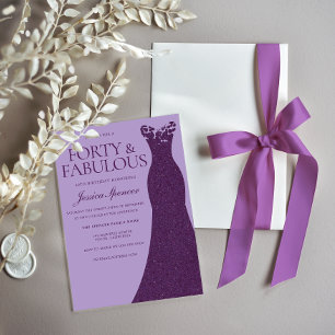 Invitation Robe violette Forty & Fabuleuse fête du 40e annive