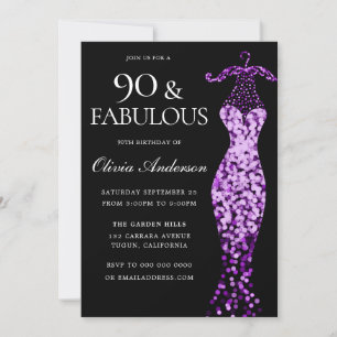 Invitation Robe violette glamour Fabuleux 90e anniversaire