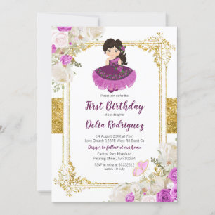 Invitation Robe violette Mexicaine Première Fille Anniversair