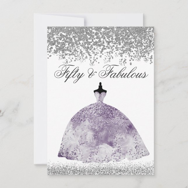 Invitation Robe violette Parties scintillant 50e anniversaire (Devant)