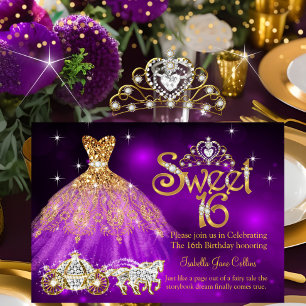Invitation Robe violette pour 16 ans Couronne Carrosse d'anni