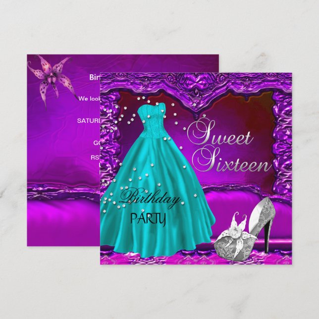 Invitation Robe violette pour les douze ans de mariage ou Swe (Devant / Derrière)