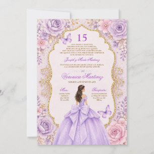 Invitation Robe violette pour Quinceañera 15 ans princesse di