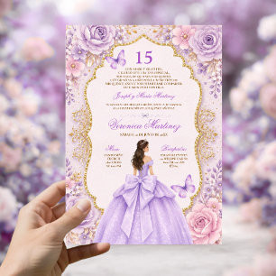 Invitation Robe violette pour Quinceañera 15 ans princesse di