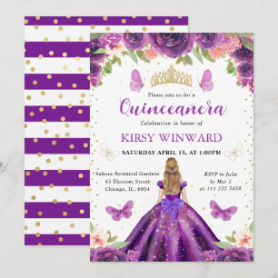 Invitation Robe Violette Princesse Blonde Quinceanera