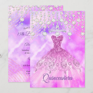 Invitation Robe violette rose pour Quinceanera Fête des 15 an