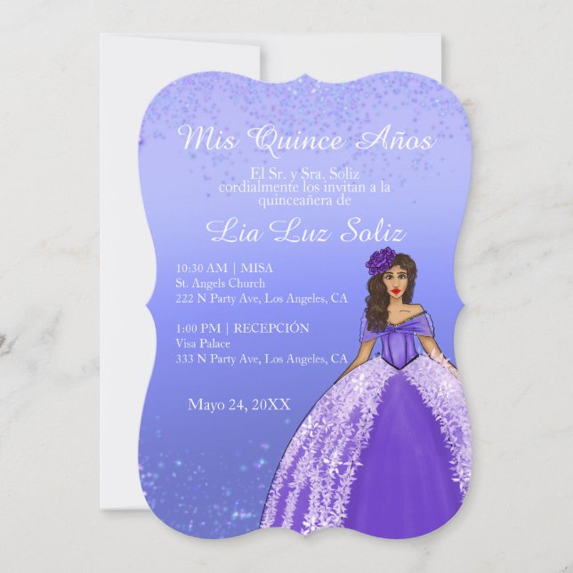 Invitation Robe violette Vintage Quinceañera (Devant)