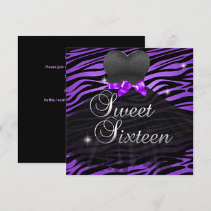 Invitation Robe zèbre noire violette Sweet Sixteen 16 ans