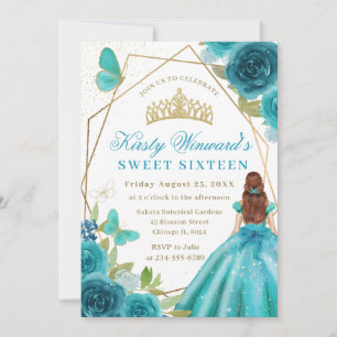 Invitation Robes Aqua Femme aux Cheveux Rouges Fleurs Douce 1