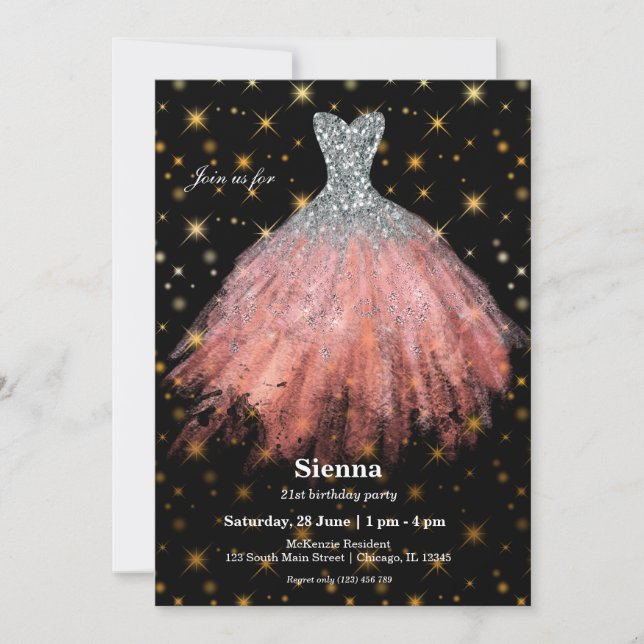 Invitation Robes aquarelles pailletées (Devant)