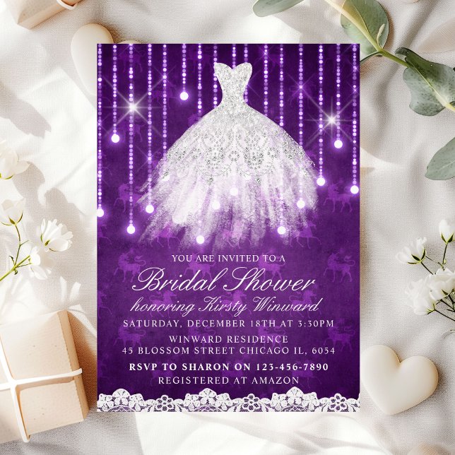 Invitation Robes blanches glamour violet pour une fête de mar (Créateur téléchargé)
