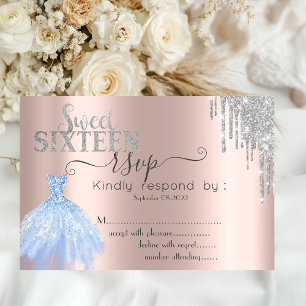 Invitation Robes bleues de RSVP Sweet 16 à paillettes argenté