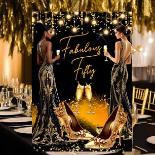 Invitation Robes Champagne Talons Dorés Anniversaire Fabuleux