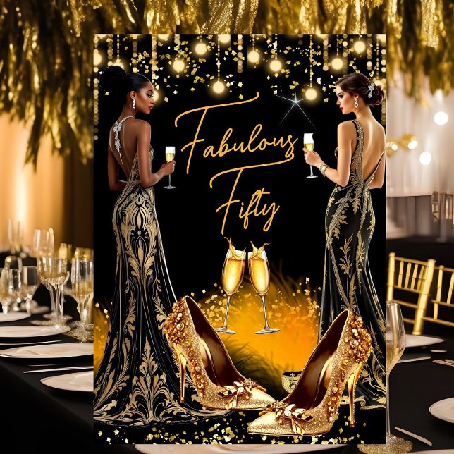 Invitation Robes Champagne Talons Dorés Anniversaire Fabuleux (Créateur téléchargé)