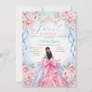 Invitation Robes de bal Princesse Rose Bleu Sweet 16 Annivers
