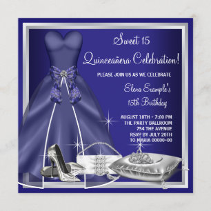 Invitation Robes de bal talons hauts bleu royal Quinceanera