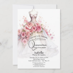 Invitation Robes de camélia blanches et roses pour Quinceañer
