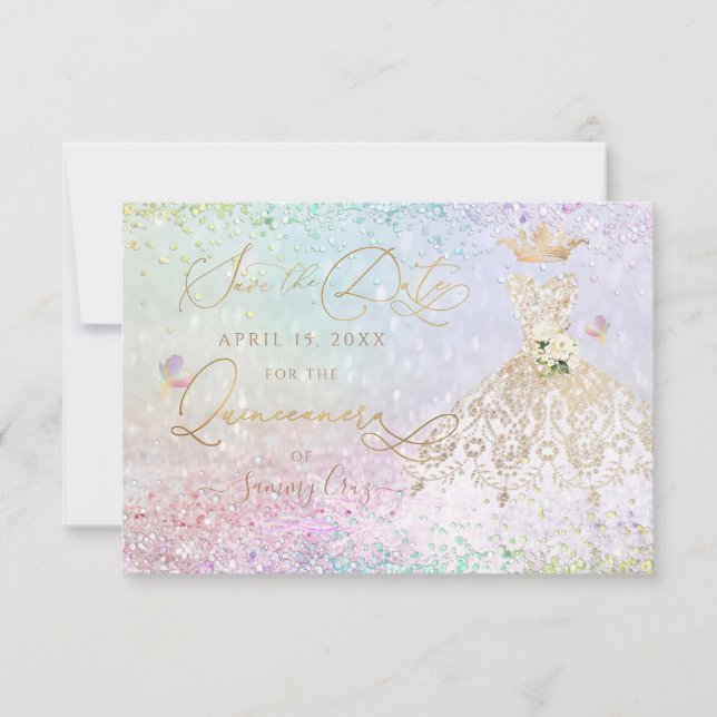 Invitation Robes de cérémonie de Quinceañera à save the date  (Devant)