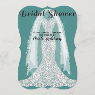 Invitation Robes de Diamant Turquoise Glamour Shower de Marié