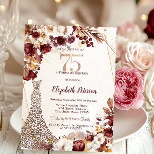 Invitation Robes de diamants chic automne fleurs 75e annivers