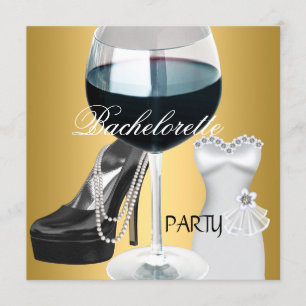 Invitation Robes de fête de Bachelorette or noir et blanc vin