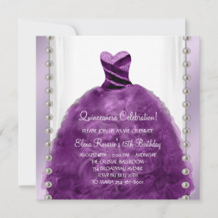 Invitation Robes de fête Perles prune pourviolet Quinceanera