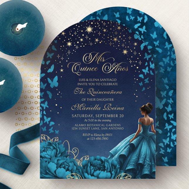 Invitation Robes de Fleurs Étoiles Turquoise Célestes Quincea (Créateur téléchargé)