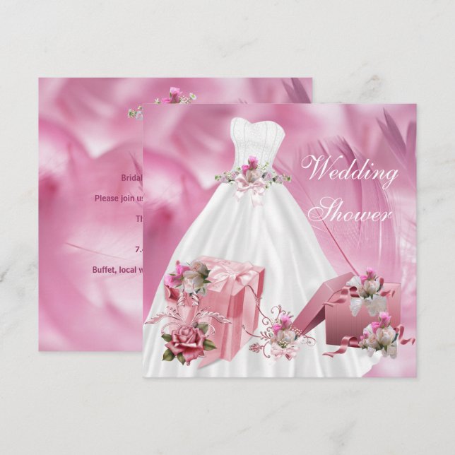Invitation Robes de mariage élégantes blanches et roses pour  (Devant / Derrière)