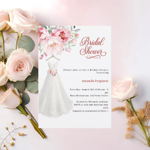 Invitation Robes de mariée pour douche nuptiale fleurs roses