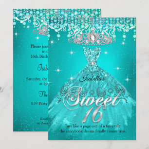 Invitation Robes de princesse sarcelle aqua pour un anniversa