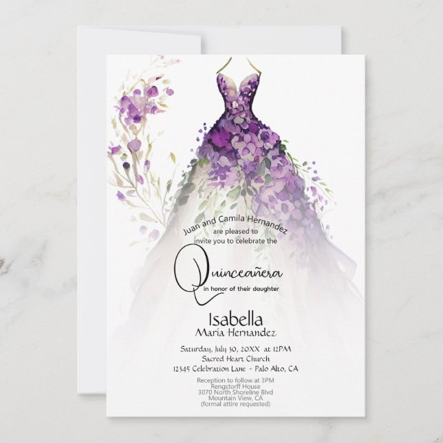Invitation Robes de Quinceañera | Fleurs violettes  (Devant)