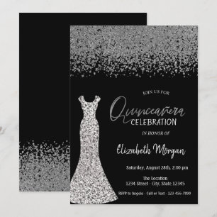 Invitation Robes de Quinceañera noires à paillettes et diaman