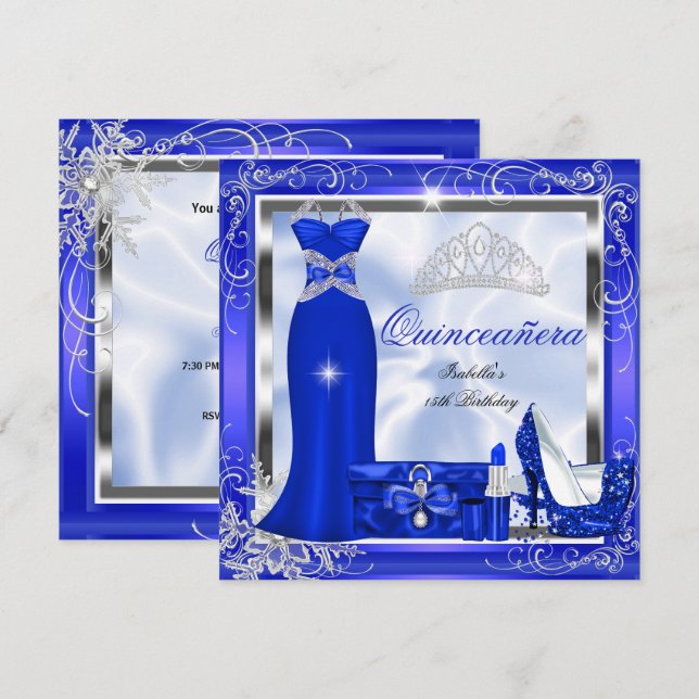 Invitation Robes de soirée bleu royal argenté avec talons pou (Devant / Derrière)