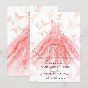 Invitation Robes de soirée corail danse papillon or fête Swee