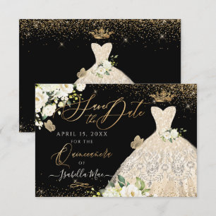 Invitation Robes de soirée en glitter doré pour Quinceanera