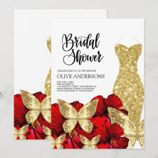 Invitation Robes dorées Fleurs de rose rouge Shower de mariag